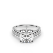 White Gold Round Shape Diamond Pave Engagement Ring With Channel Setting.